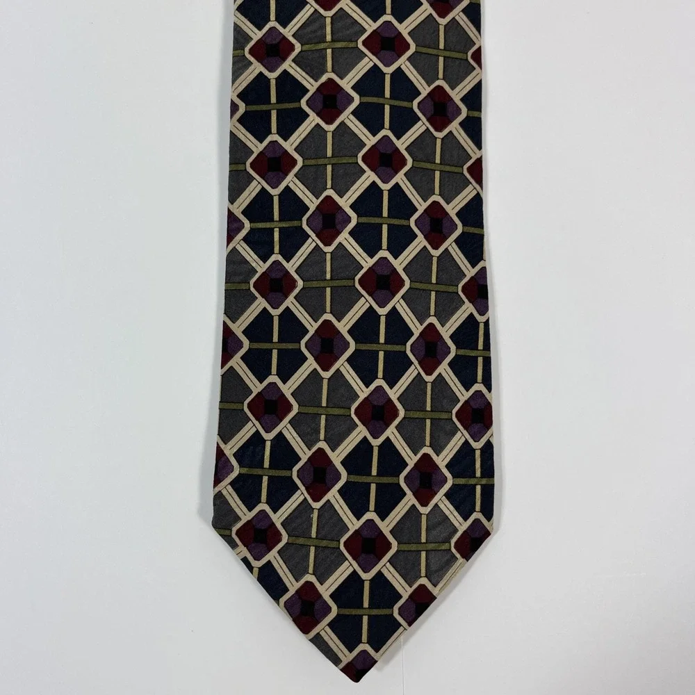Mallory and Church Mens Tie  3.75 in W x L 58 in Silk Burgundy Black Green Tan